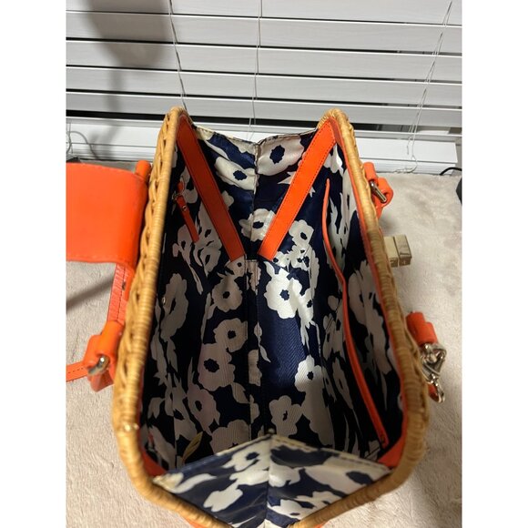 Kate Spade New York Wicker & Leather Orange Satchel With Adjustable Strap - Picture 12 of 13